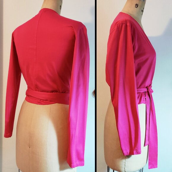 Vintage KENZO Paris Hot Pink Cotton Long-sleeved Wrap Top Small Medium EUC 1990s - Picture 4 of 7
